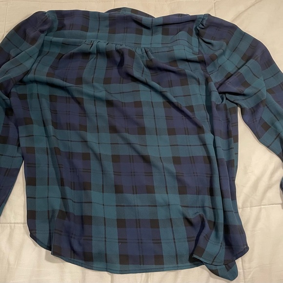 J. Crew Factory Black Watch Plaid Bow Neck Button Front Blouse (XL) - Picture 5 of 5